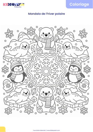 Mandala hiver et animaux polaires à colorier