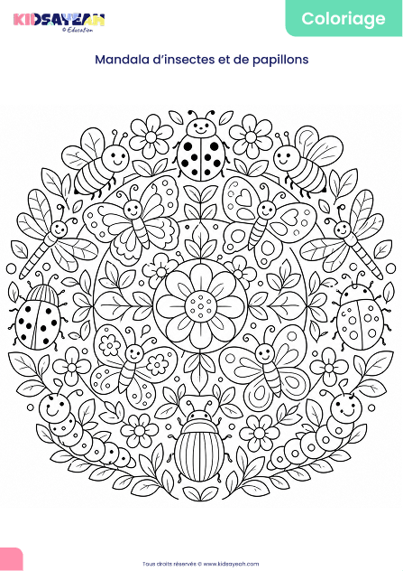 Mandala insectes et papillons à colorier pour enfants