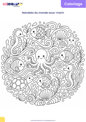 Mandala monde sous-marin à colorier pour enfants