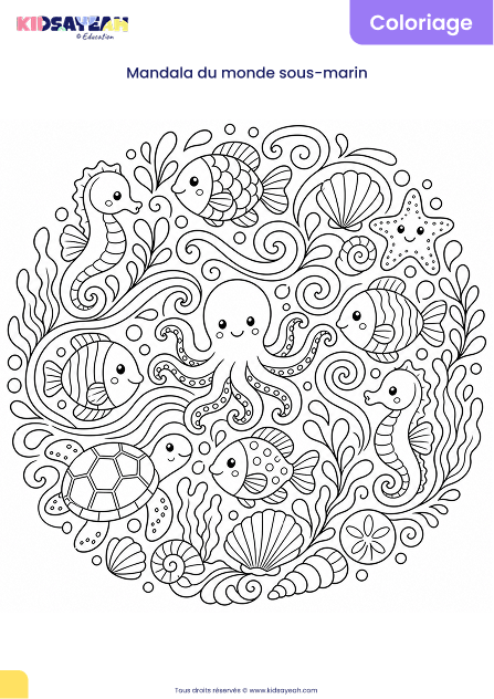 Mandala monde sous-marin à colorier pour enfants