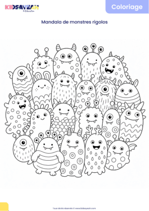 Mandala monstres rigolos à colorier pour enfants