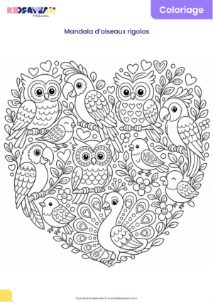 Mandala oiseaux rigolos à colorier pour enfants