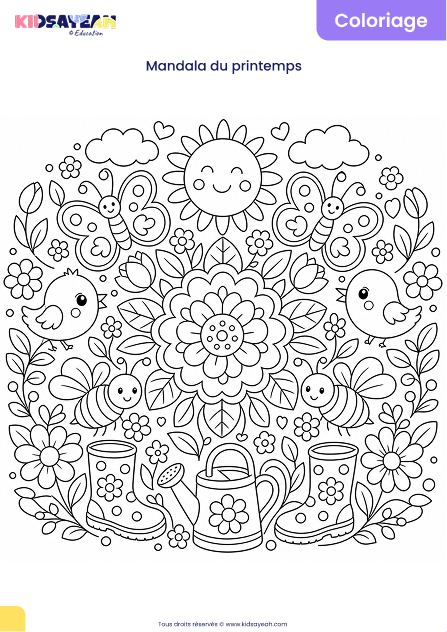 Mandala printemps à colorier pour enfants