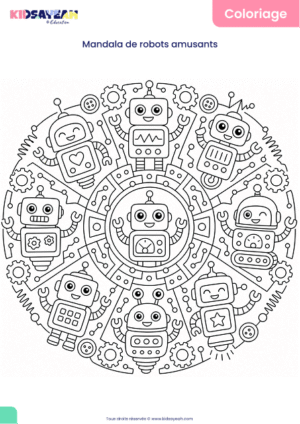 Mandala robots amusants à colorier pour enfants