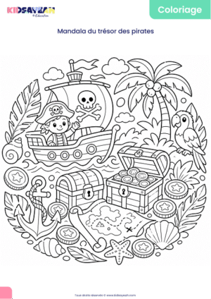 Mandala trésor des pirates à colorier pour enfants