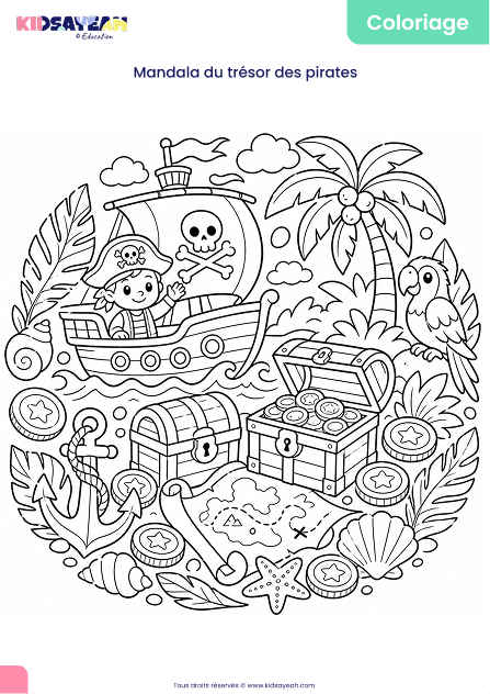 Mandala trésor des pirates à colorier pour enfants