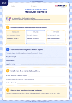 manipulations syntaxiques CM1 exercices