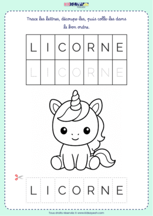 Mot LICORNE à découper et coller – Grande section