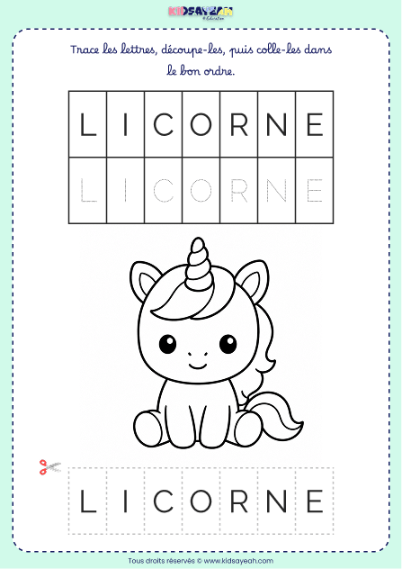 Mot LICORNE à découper et coller – Grande section