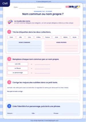 nom commun et nom propre CM1 exercices