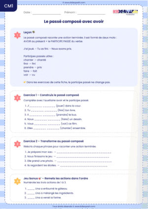 passé composé avec avoir CM1