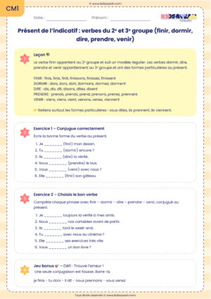 présent des verbes du deuxième et troisième groupe CM1