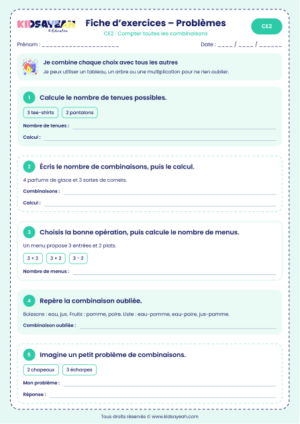 problèmes de combinaisons CE2 produits cartésiens