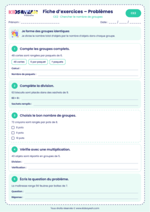 problèmes de groupement CE2 nombre de groupes