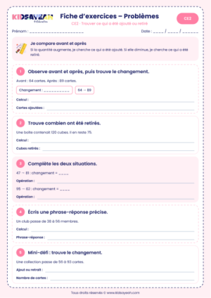 problèmes de transformation CE2 chercher le changement