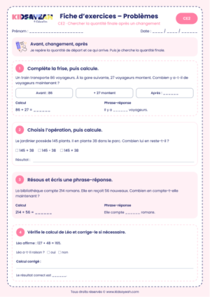 problèmes de transformation CE2 chercher l'état final
