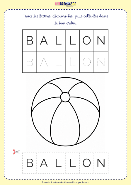Recomposer le mot BALLON – Grande section
