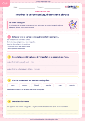 repérer le verbe conjugué CM1 exercices