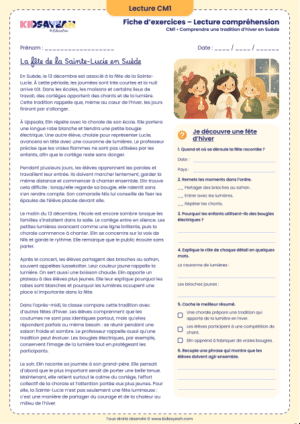 Sainte-Lucie en Suède fiche de lecture CM1
