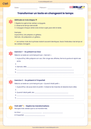 transformer un texte en changeant le temps CM1
