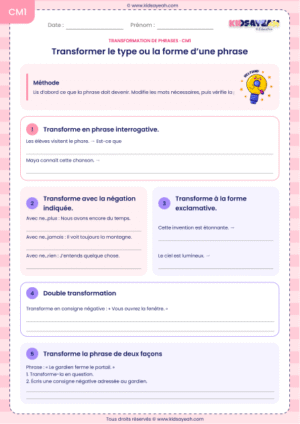 transformer une phrase CM1 exercices