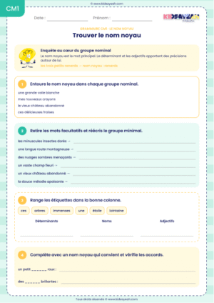 trouver le nom noyau du groupe nominal CM1