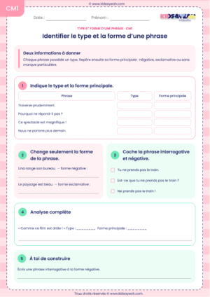 types et formes de phrases CM1 exercices