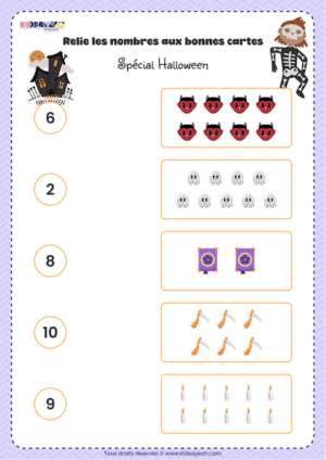 Associer nombres et quantités Halloween à imprimer