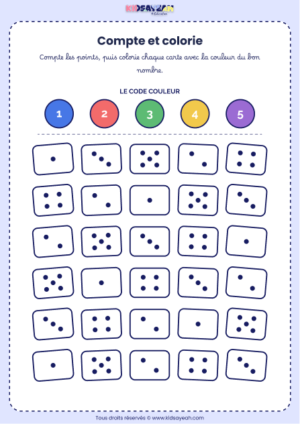 fiche compter et colorier 1 à 5 maternelle