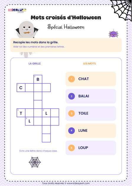 Mots croisés Halloween à imprimer