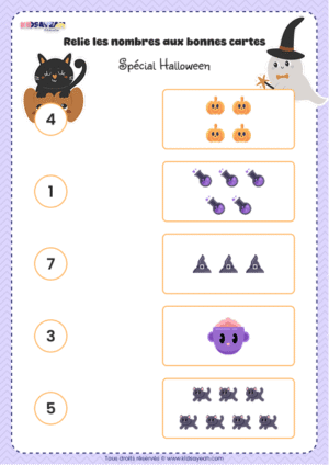 Relier nombres et quantités Halloween à imprimer