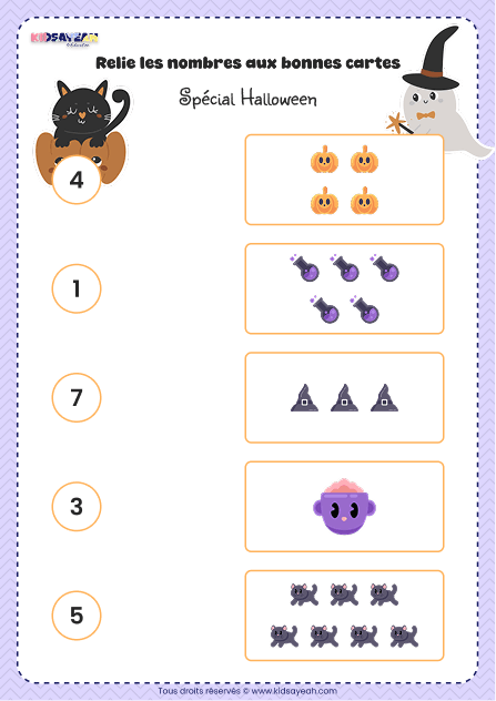 Relier nombres et quantités Halloween à imprimer