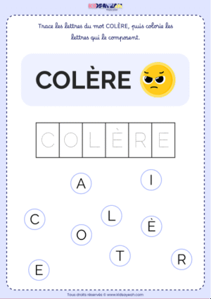 Tracer le mot COLÈRE moyenne section