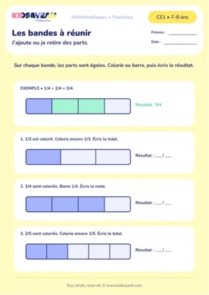 additionner et soustraire des fractions simples au CE1 - fiche élève