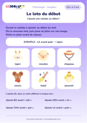 Ajouter LA, BA, SOU ou CHA au début des mots en MS — aperçu de la fiche à imprimer