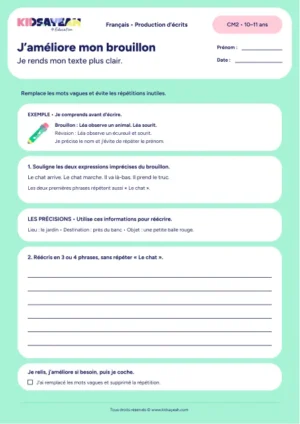 réécriture brouillon CM2 exercice à imprimer - fiche élève