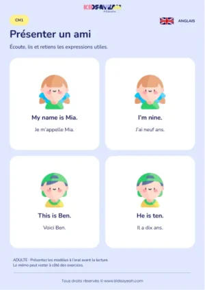Apprendre à présenter un ami en anglais au CM1 — leçon illustrée