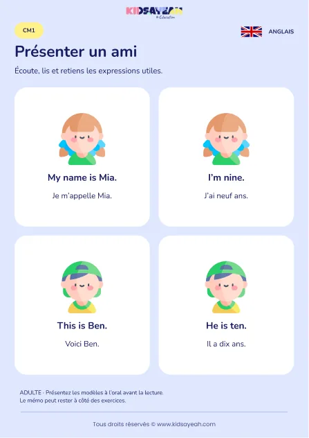 Apprendre à présenter un ami en anglais au CM1 — leçon illustrée