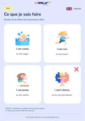 Apprendre can et can’t avec les actions au CM1 — leçon illustrée
