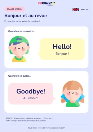 Apprendre Hello et Goodbye en grande section — leçon illustrée