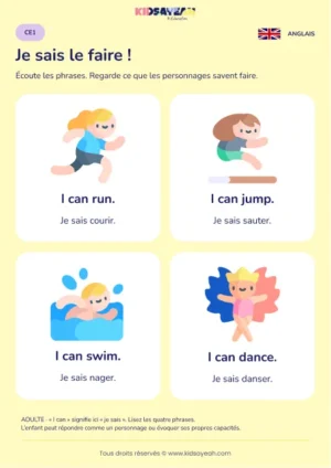 Apprendre I can avec quatre actions au CE1 — leçon illustrée