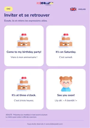 Apprendre les formules d’une invitation en anglais au CM2 — leçon illustrée