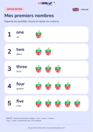 Apprendre les nombres de un à cinq en anglais en GS — leçon illustrée