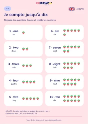 Apprendre les nombres de un à dix en anglais au CP — leçon illustrée