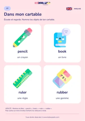 Apprendre les objets du cartable en anglais au CP — leçon illustrée