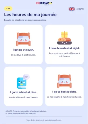 Apprendre les routines et heures en anglais au CM1 — leçon illustrée
