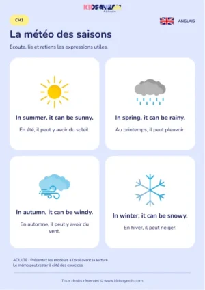 Apprendre météo et saisons en anglais au CM1 — leçon illustrée
