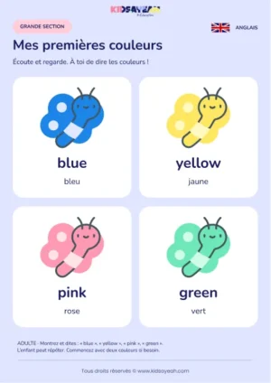 Apprendre quatre couleurs en anglais en GS — leçon illustrée