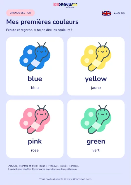 Apprendre quatre couleurs en anglais en GS — leçon illustrée