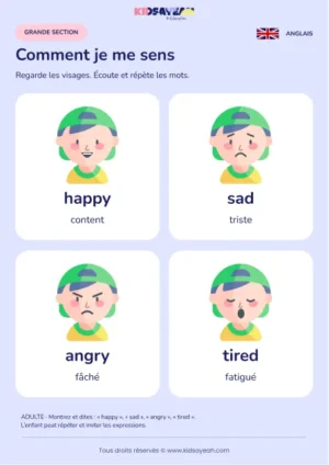 Apprendre quatre émotions en anglais en GS — leçon illustrée